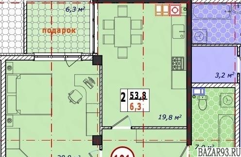 Продам квартиру в новостройке 1-к квартира 53. 8 м² на 1 этаже 6-этажного моноли