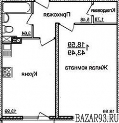 Продам квартиру в новостройке 1-к квартира 44 м² на 6 этаже 16-этажного кирпично